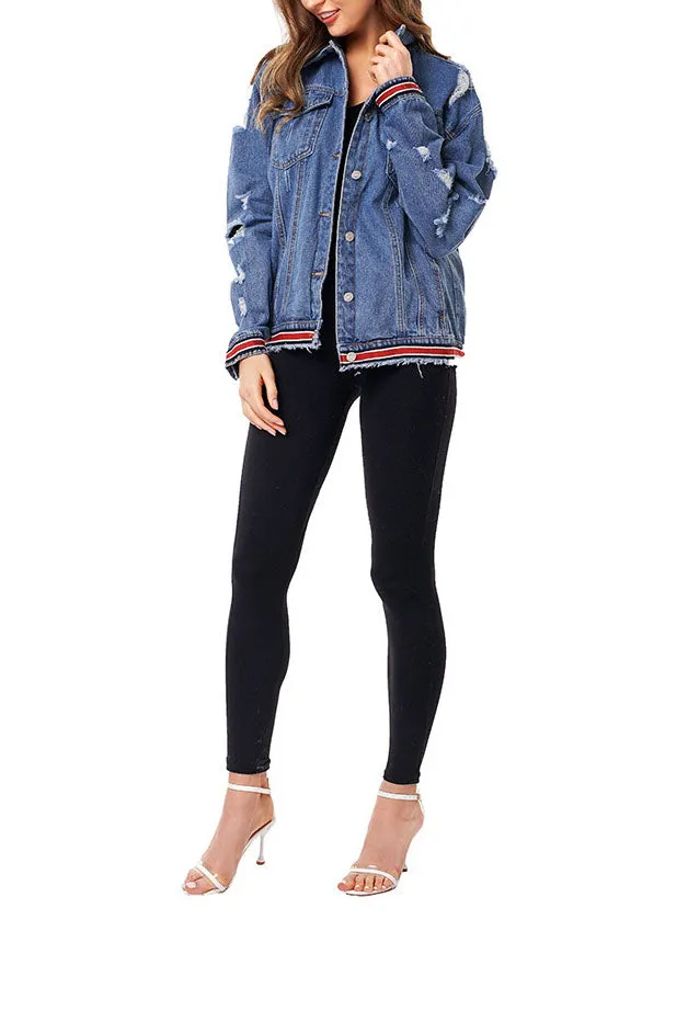 Broken Hole Loose Fashion Denim Jacket Female