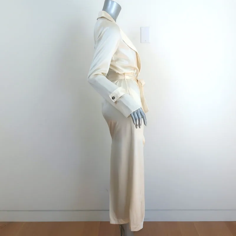 Sablyn Satin Trench Coat Ivory Size Extra Small Belted Long Jacket