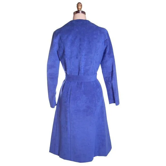 Vintage Ultra Suede Ladies Spring Coat/Dress  Bright Blue 1970s Small