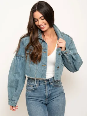 WOMEN'S PUFF SLEEVE DENIM JACKET
